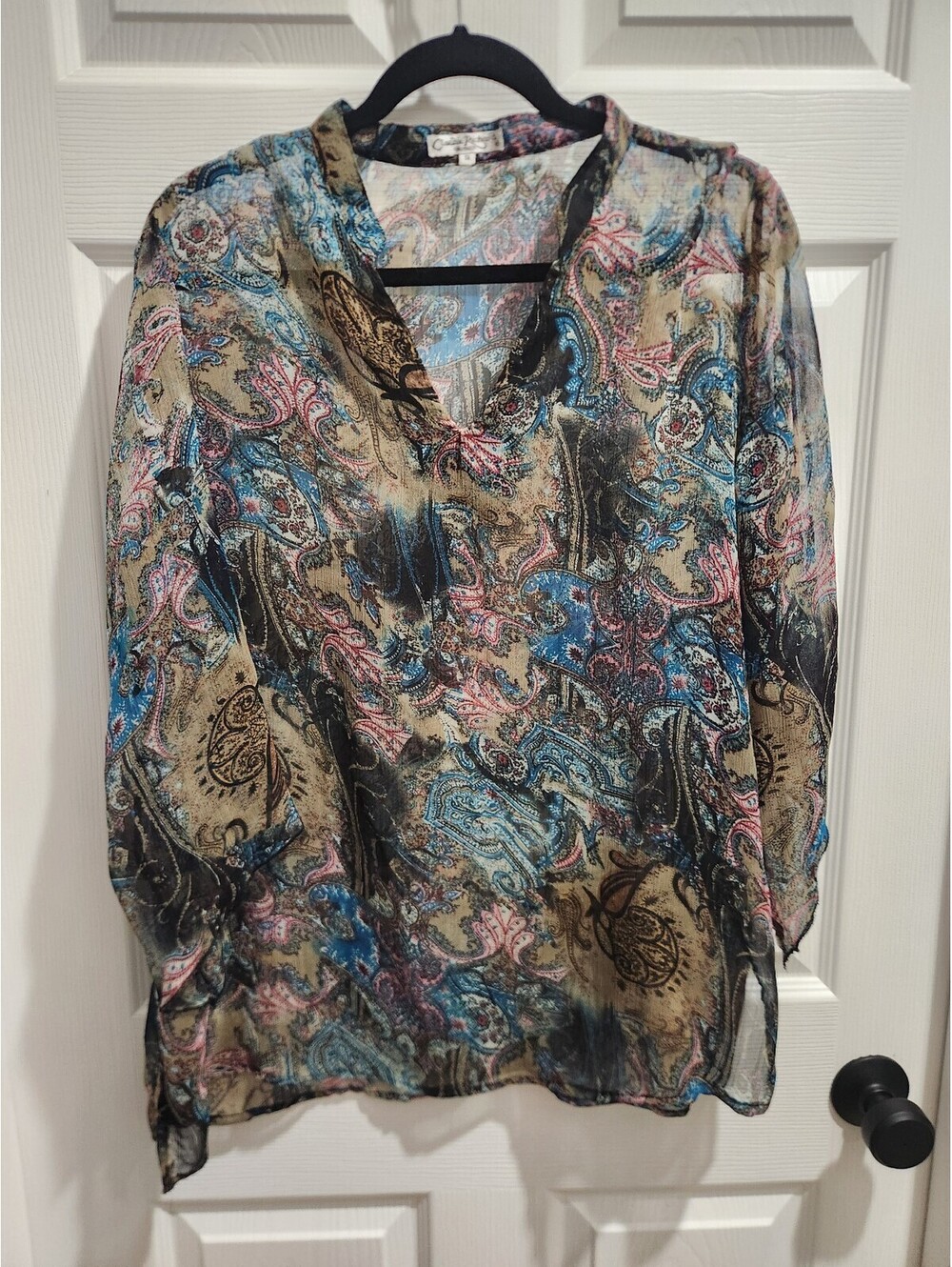 Claudia Richard Paisley Print Sheer Blouse Size 1X